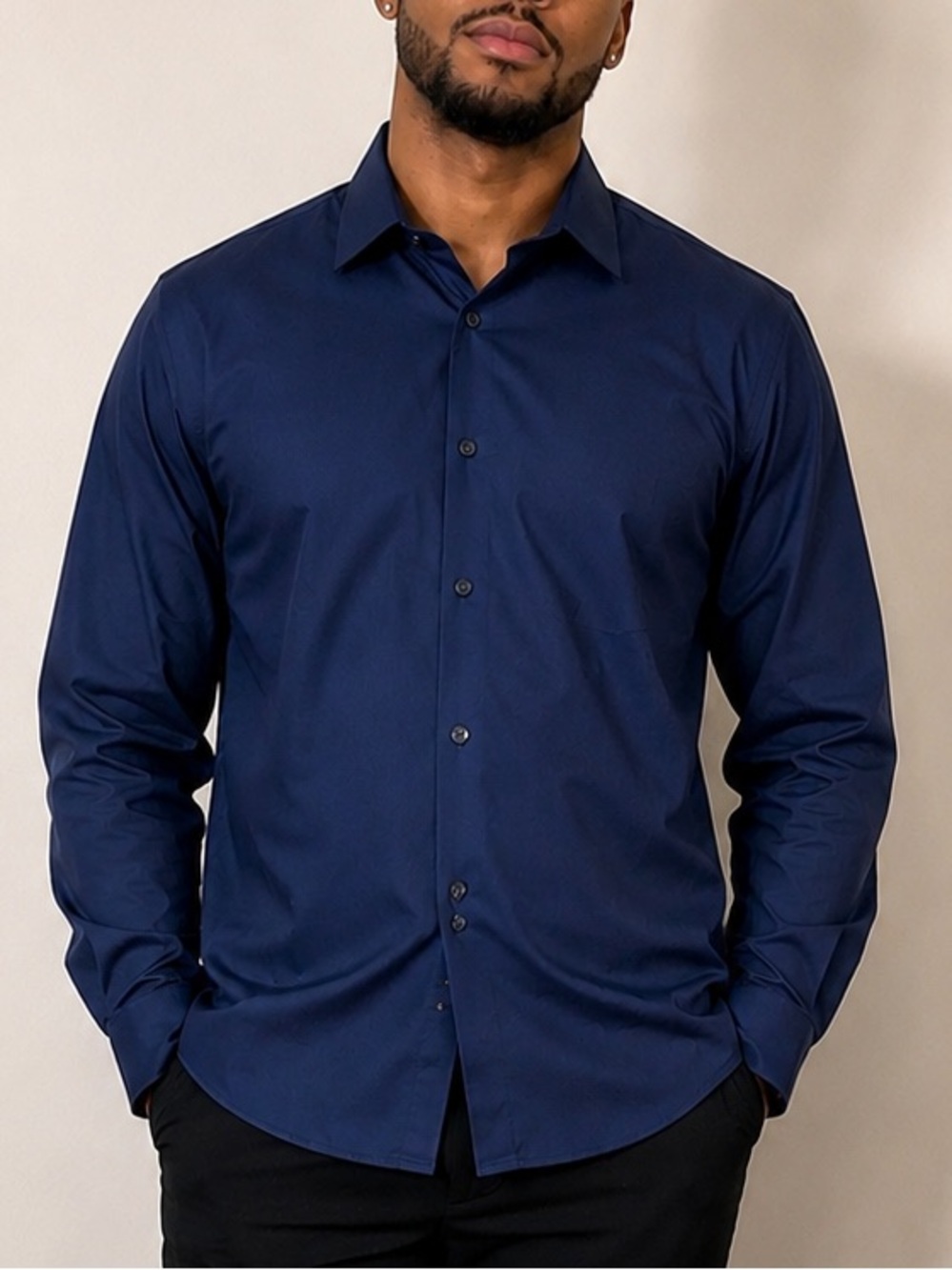 NWT DKNY MEN’S NAVY BLUE LONG SLEEVE BUTTON DOWN SHIRT | MED. 15.5 / 34-35